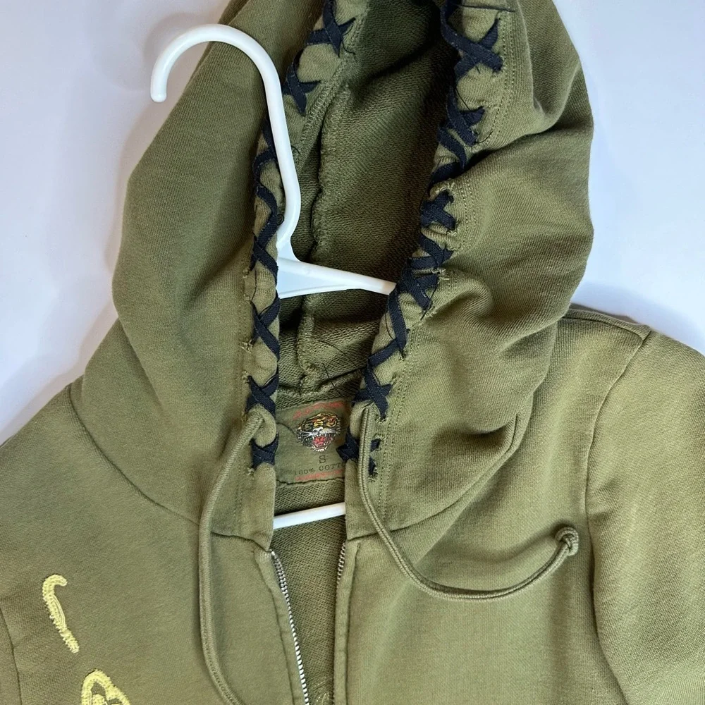 Vintage Ed Hardy Olive Green Hoodie with Black Accents - Picture 14 of 14